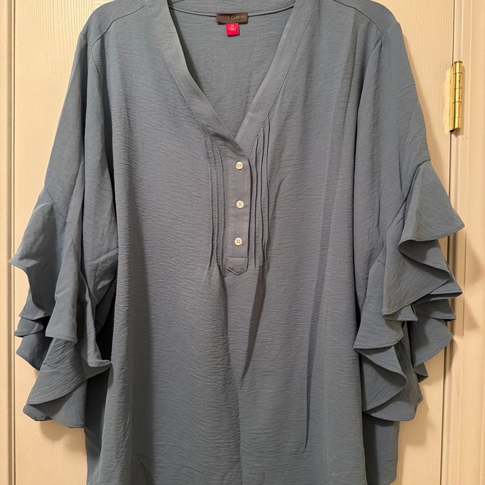 Vince Camuto Blue Ruffle Sleeve Blouse